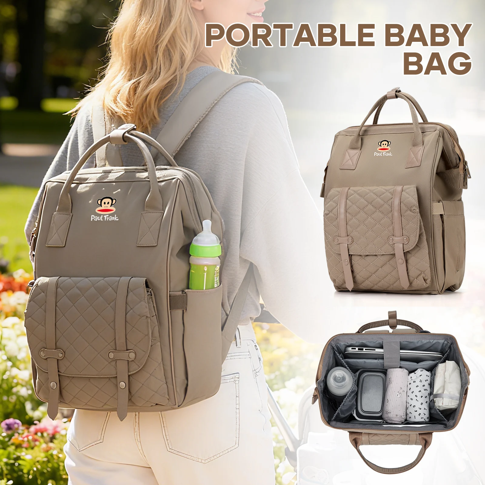 حقيبة حفاضات الأطفال للأولاد والبنات، حقيبة ظهر للأم ذات سعة كبيرة، حقيبة سفر أساسية لحديثي الولادة للأم، حقيبة ظهر عازلة للزجاجات