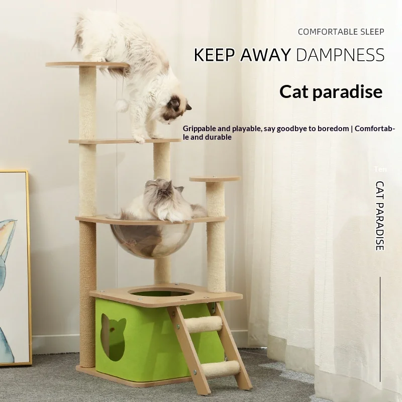 Torre de juego para gatos verano con escalera y plataforma de madera - imagen 4