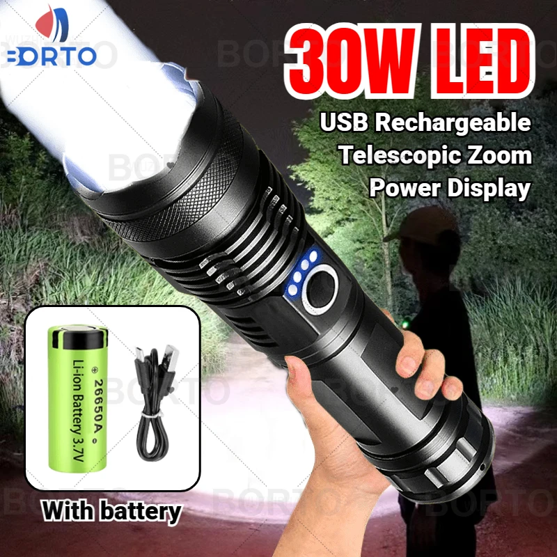 

FLSTAR FIRE High Power LED Flashlight USB Rechargeable Telescopic Zoom Lantern Outdoor Camping 5 Modes Power Display Torch