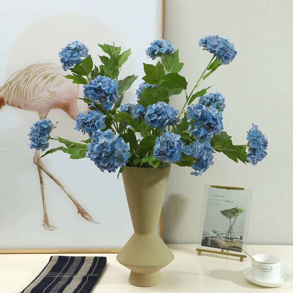 4 Stück feuchtigkeitsspendende 3-köpfige Hortensien, künstliche Blumen mit echter Haptik, Hochzeitsdekoration, Bouquet, Dekoration für den Esstisch zu Hause, Party-Blumendekoration – Detail 6