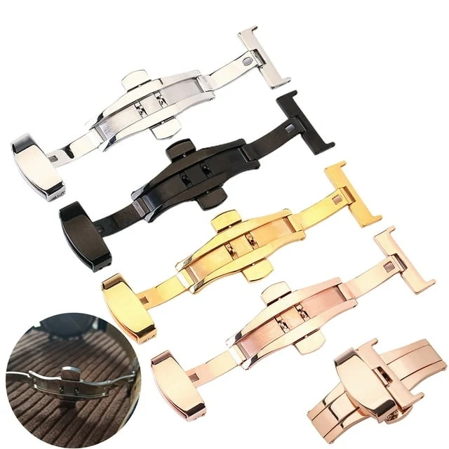 Automatic Butterfly Buckle Double Click Watch Push Button Deployment Buckle Watch Clasp Silver Watch Strap 10-22mm