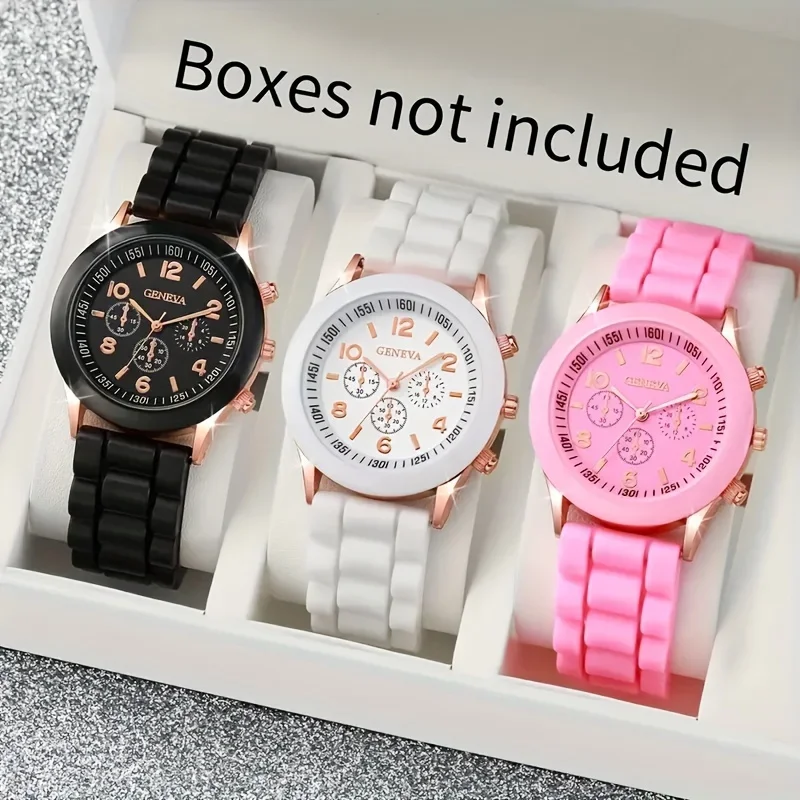 3pcs Stylish Minimalist Quartz Watch Collection  Durable Silicone Strap Clear Numerical Scales Accurate Movement Water-Resistant