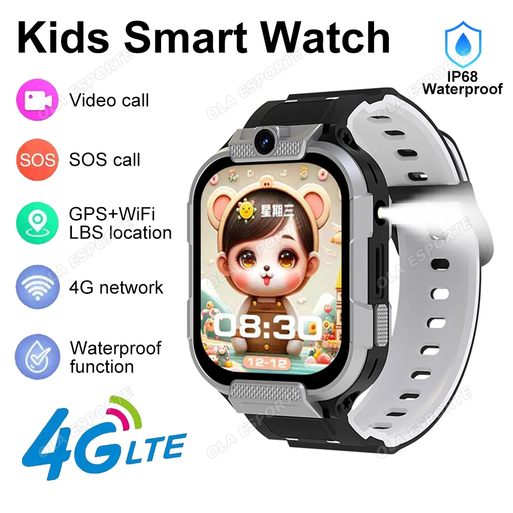 

Детские умные часы 4G Global Edition, SOS, GPS, Wi-Fi, HD-камера, видеозвонок, детские часы, аккумулятор 600 мАч, светодиодный фонарик