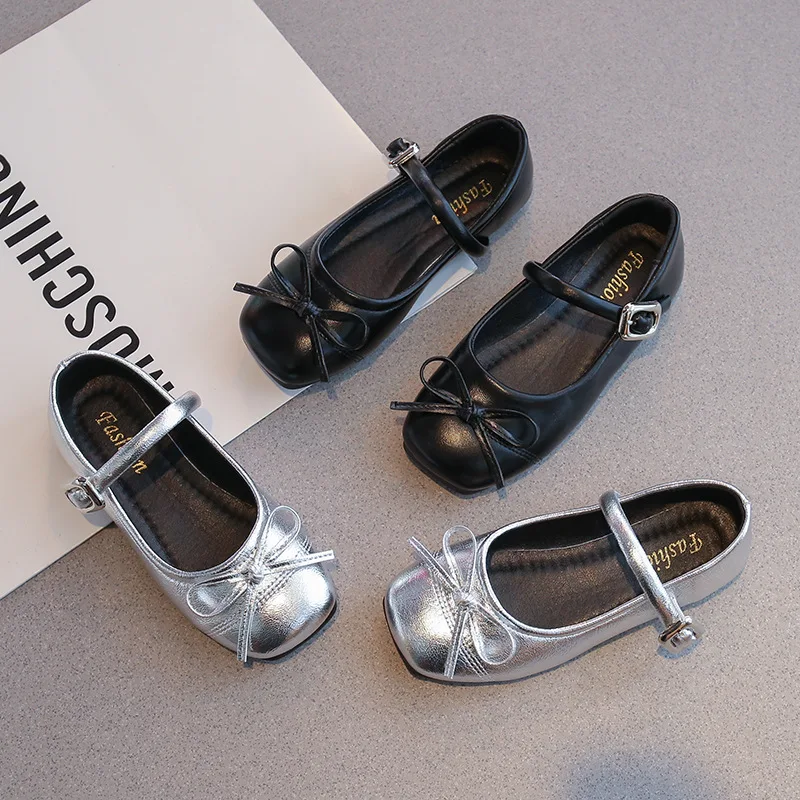 

Kids'Casual Shoes Pumps Low-heeled shoes PU Leather Shoes Spring Shoes For Girls Velcro Anti-slip Silver Black Shoes Size 26-37