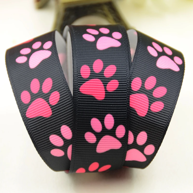 22mm 25mm 38mm 75mm Dog paw print Cartoon printed Grosgrain Ribbon party decoration 10 Yards