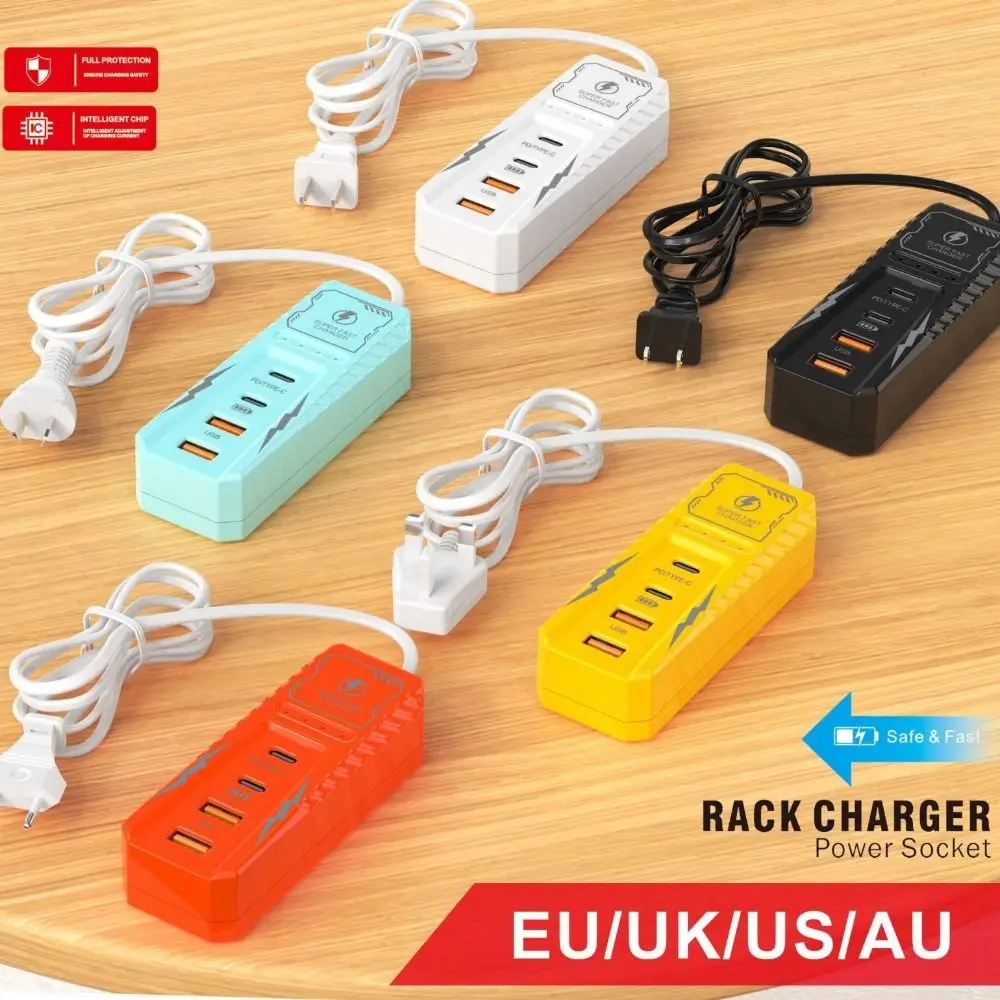 เต้ารับชาร์จ USB 4 พอร์ตแบบยูนิเวอร์แซล ช่องเสียบหลายพอร์ต 2PD+2USB ปลั๊กไฟสำหรับโทรศัพท์ ชาร์จเร็ว รองรับปลั๊ก EU/US
