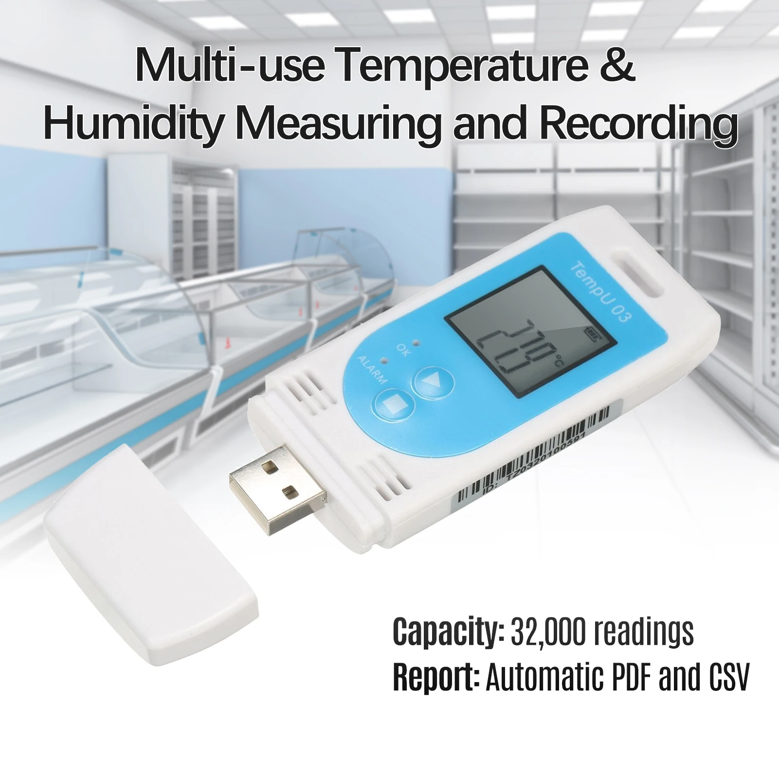 USB Temperature Humidity Logger Reusable RH TEMP Datalogger Recorder Humiture Recording Meter with 32,000 Record Capacity