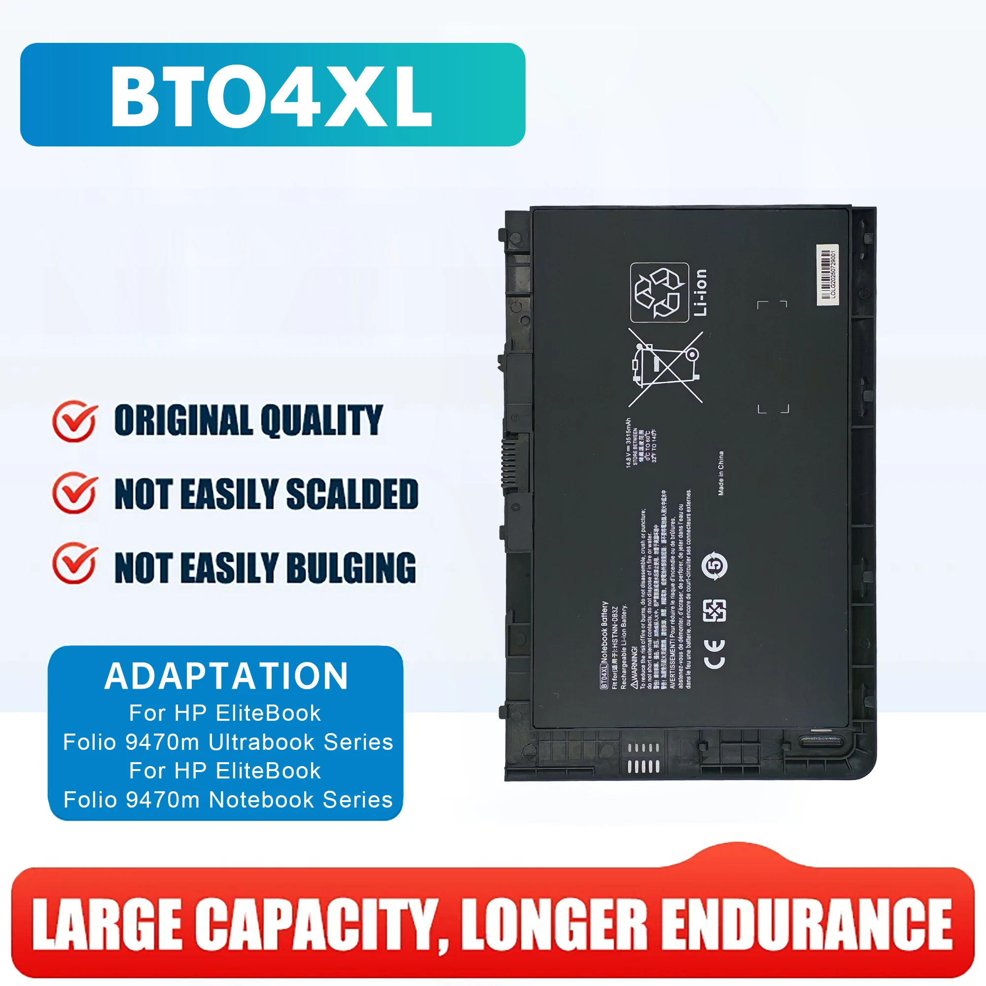 New BT04XL  laptop battery for HP Elitebook Folio 9470 9480 9470M series H4Q47AA HSTNN-IB3Z 687945-001 laptop battery