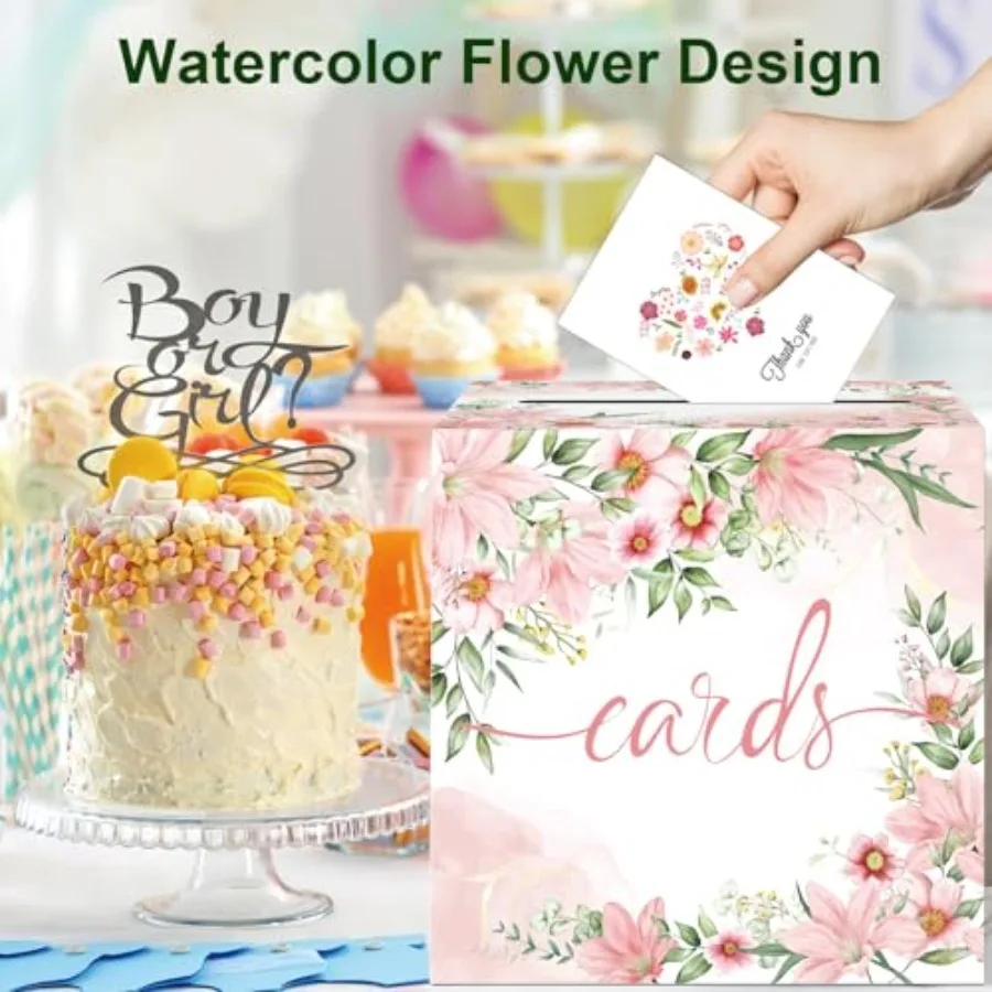 صندوق بطاقات مزين بالزهور الوردية بألوان مائية حامل صندوق بطاقات الزفاف صندوق استقبال لبطاقات الهدايا لحفلات التخرج وحفلات الزفاف أو استحمام الطفل Ra