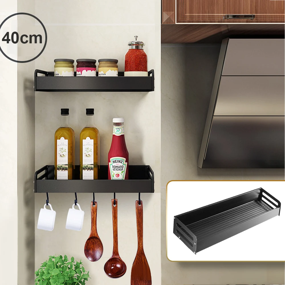 

For Spices Aluminum Organizer Rack Multifunctional Bathroom Shelves Kitchen Accessories 40/50cm Wall-mounted Storage Shelf