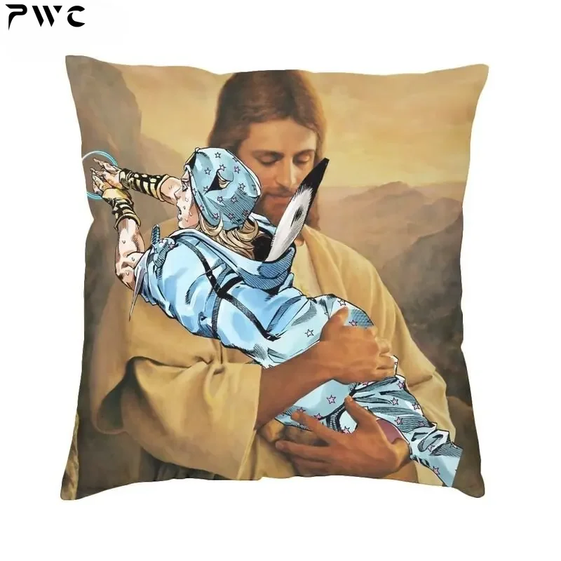 

Jojos Bizarre Adventure Polnareff Jesus Luxury Throw Pillow Covers Living Room Decoration Anime Manga Cushions for Sofa