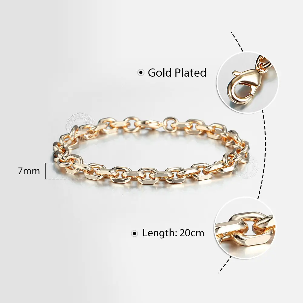 7mm Bracelet For Women Girls 585 Rose Gold Color Cable Link Woman Bracelet Fashion Jewelry Gifts 20cm CB45