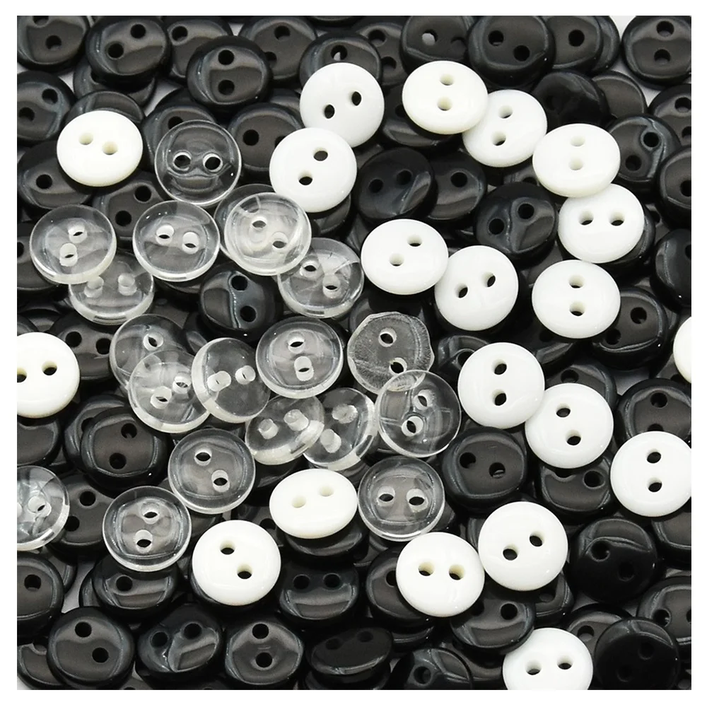 200 Stück kleine 8 mm Glasur, runde Glas-Lucency-Harzknöpfe, weiß, schwarz, Nähzubehör, Kleidung, DIY, Kis-Knopf, 2 Löcher