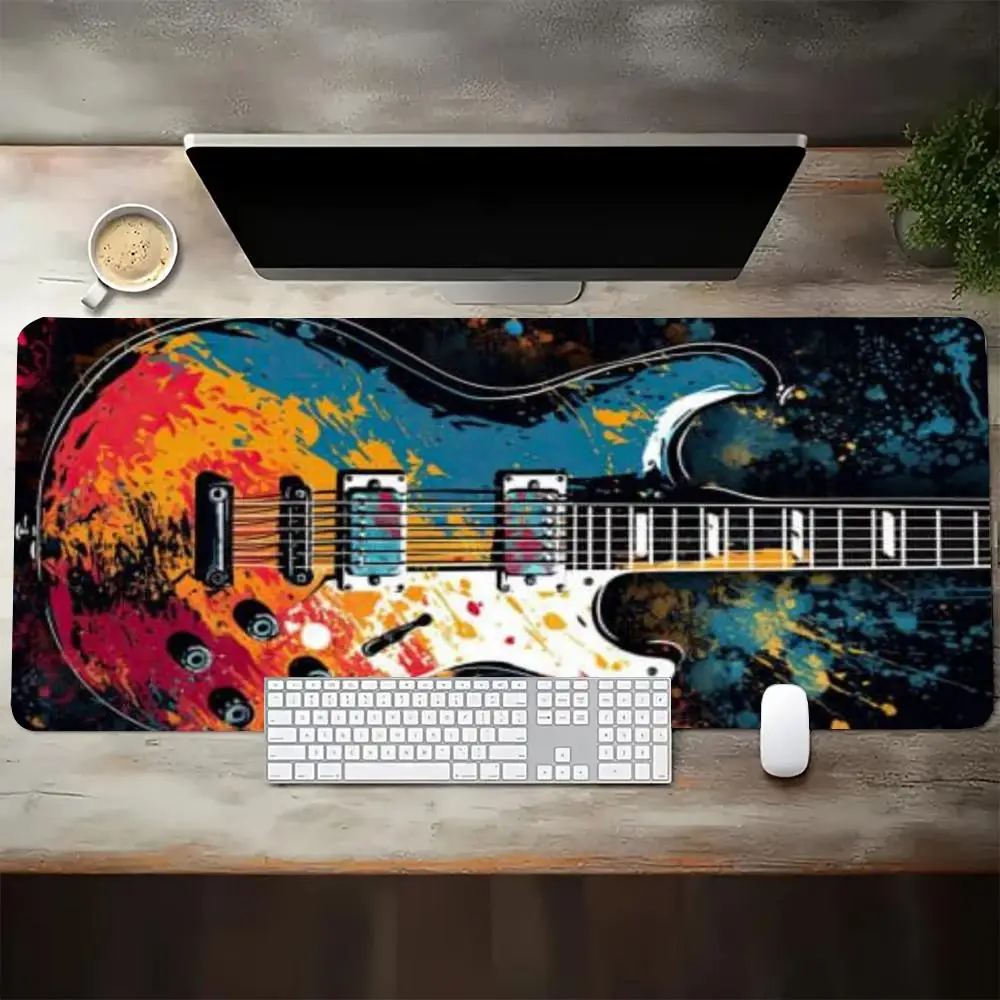 Color Splash Graffiti Electric Guitar Large Size Table Mat For Laptop Games Bedroom Learning Keyboard Accessories