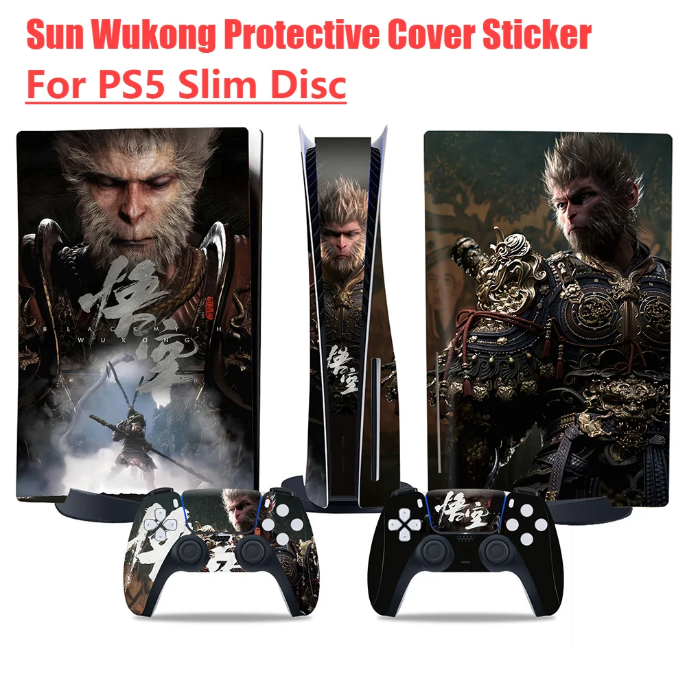 Sun Wukong Protective Cover Decal For PS5 Slim Disc Sticker for Black Myth for Playstation 5 Disc Digital Console Controller