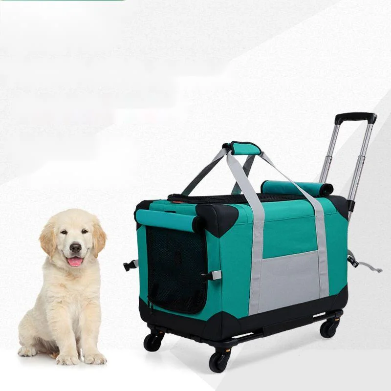 Cat Dog Carrier Portable Pet Trolley Multi-Function Outdoor Travel Dog Carrier Bag with Removable Wheels and Telescopic Handle