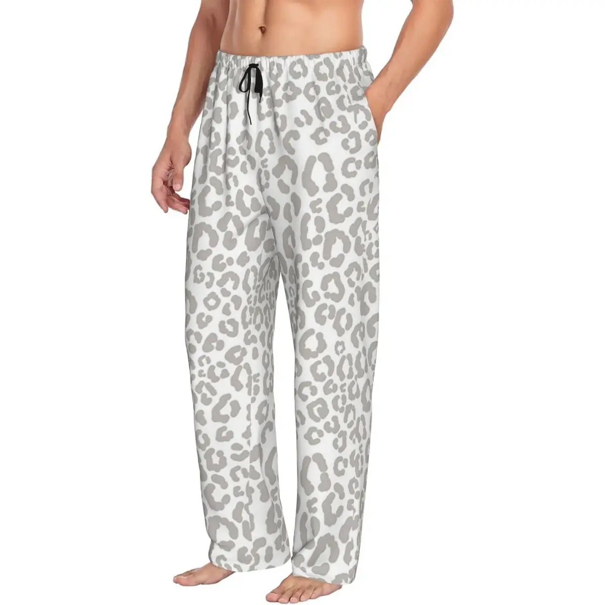 Custom Light Leopard Pattern Men Pajama Pants Lounge Sleep Sleepwear Bottoms with Pockets