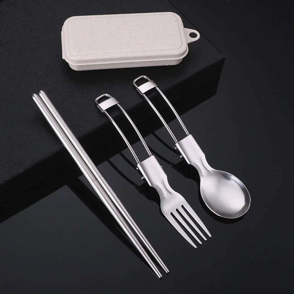 Picnic Cutlery Camping Utensil Easy Storage Foldable Design Safe And Secure Spoon Chopsticks Fork Set Stainless Steel