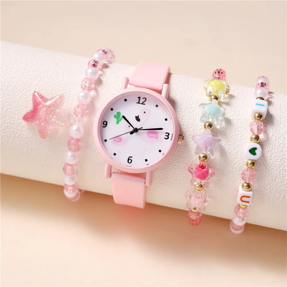 

Pink Flamingo Children Watch For Student Comfortable silicone strap Quartz Watch