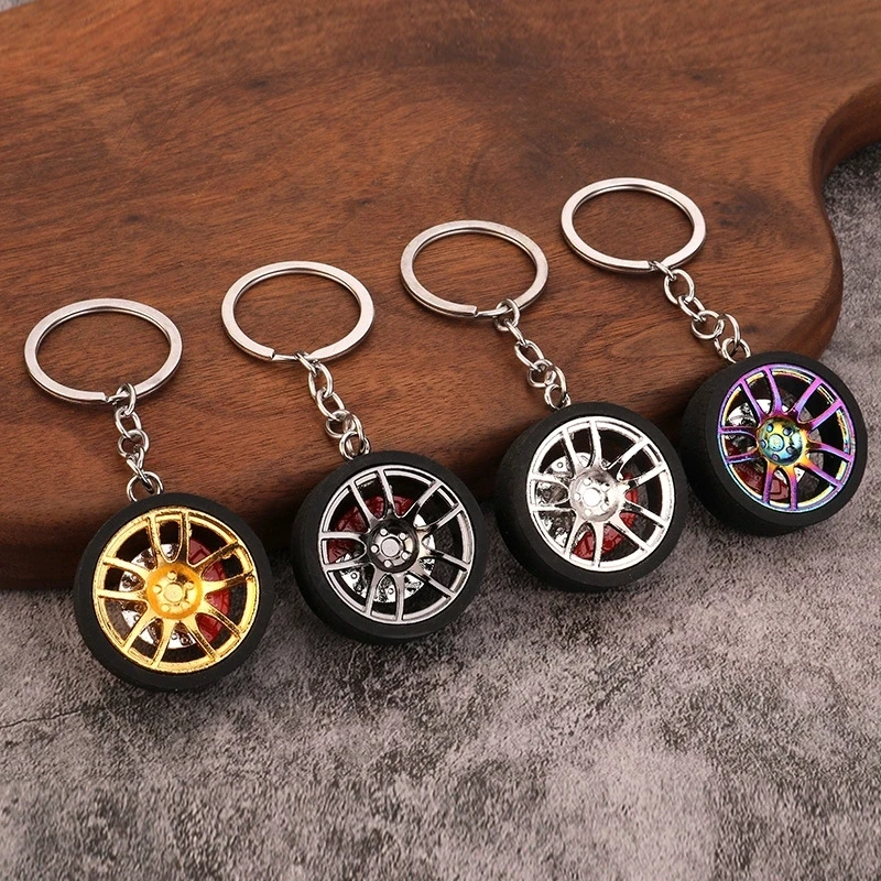 Fashionable Alloy Metal Wheel Hub Rotary Bearing Keychain Car Key Ring Brake Disc Clamp Pendant Creative Daily Use Accessory