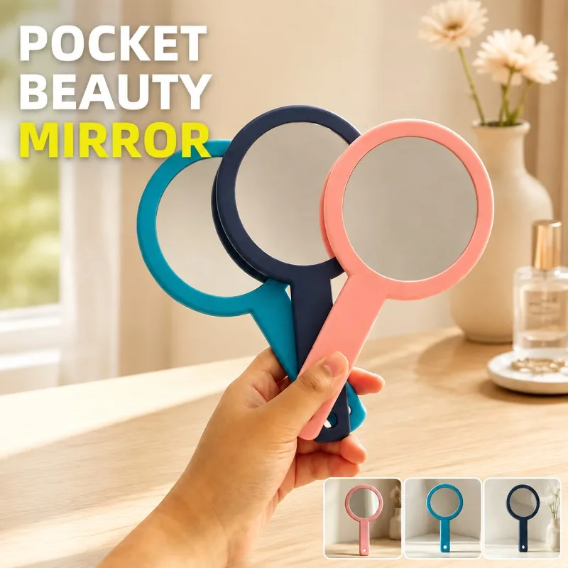 Round Handheld Double-sided Makeup Mirror Portable Mini High-definition Mirror Cute Handheld Cosmetic Mirror for Students