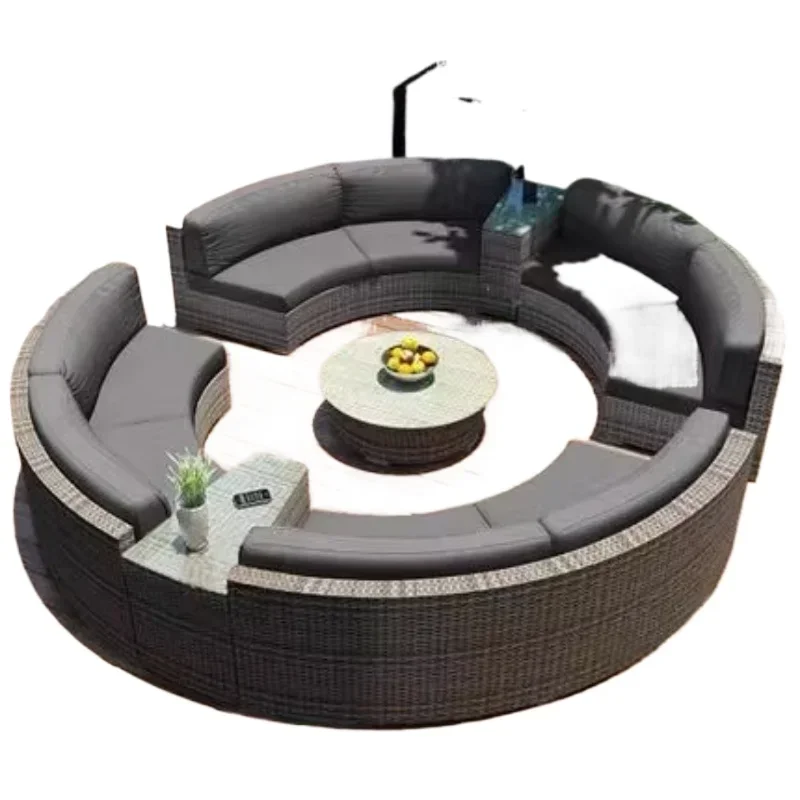 

Outdoor rattan chair round sofa coffee table combination hotel reception rattan sofa terrace balcony semi-circular curved