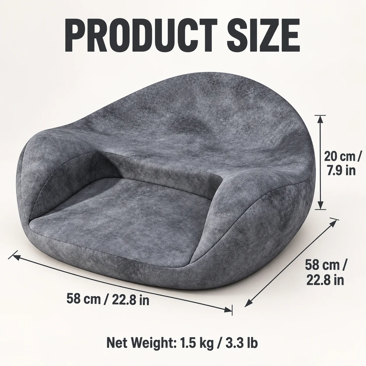 Large Memory Foam Meditation Cushion Floor Seat with Back Support 58x58x20cm for Yoga Zen Cross-Legged Sitting