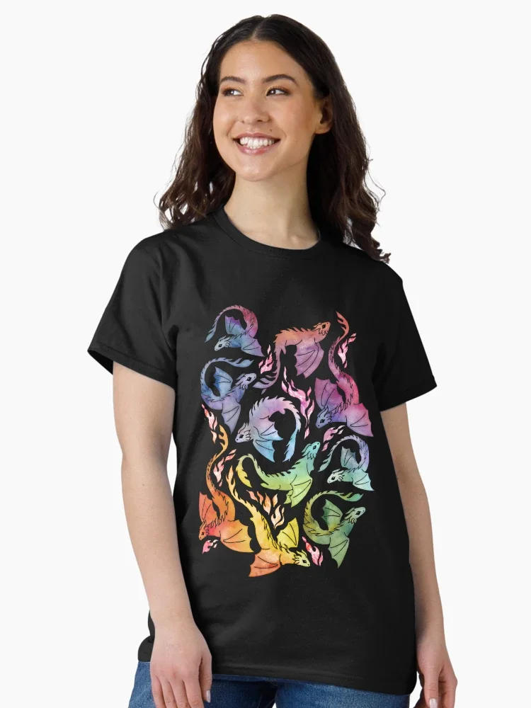 

Dragon Fire Dark Rainbow Graphic Print Summer Luxury Brand Cotton Men's and Women's T-shirt Short Sleeve Street Fashion Trend