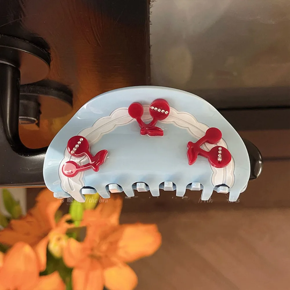 

Acetate Cherry Shark Clip Korean Style Elegant Acetic Acid Hair Claw High Ponytail Clip Sweet Geometry Hair Crab Clip Girls