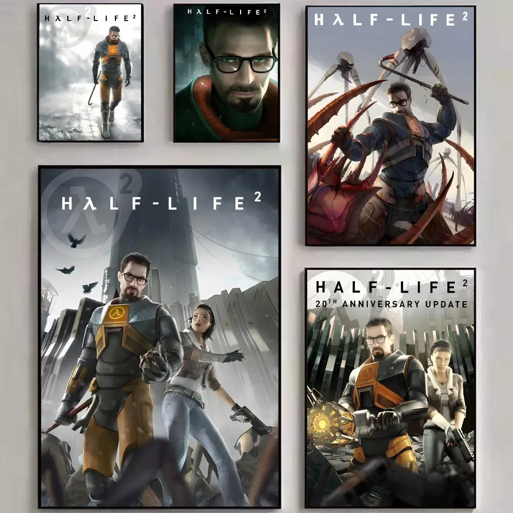 Shooter Video Game H-Half Life 2 Poster Stylized Art Textured Canvas Mural For Bedroom Living Room Interior Wall Decoration