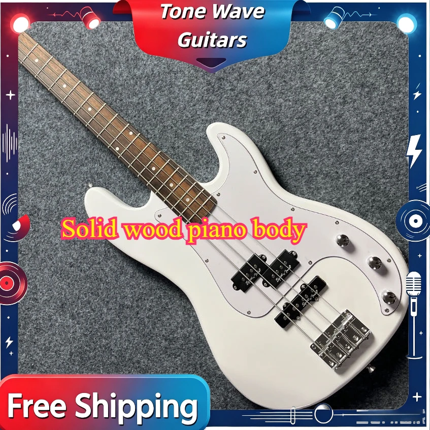 SQ Electric Guitar Solid Wood Body Pure White Precision Bass Dual P Pickup Four String  Getting Started Free Shipping