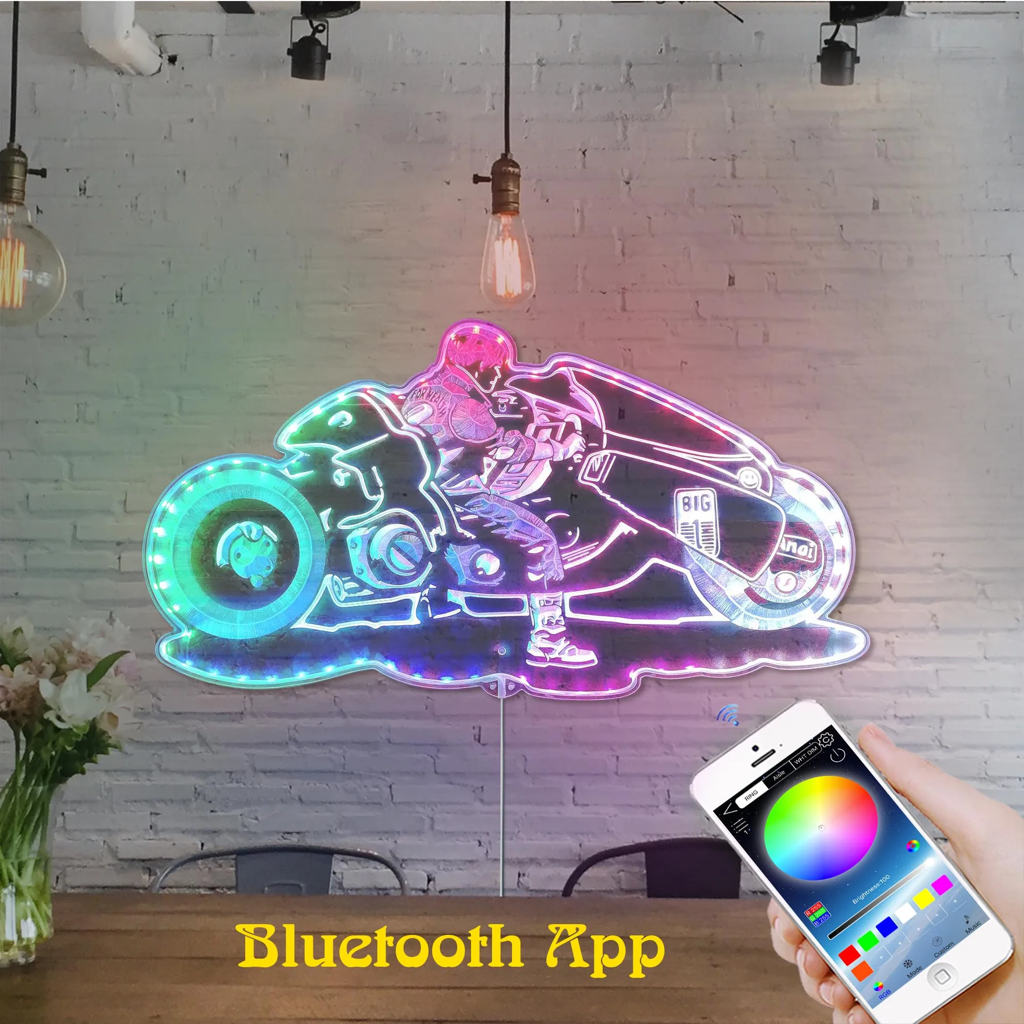 Akira Shotaro Kaneda's Bike Neon RGB Edge Lit LED Sign, Game Room Decor, Gaming Night Light