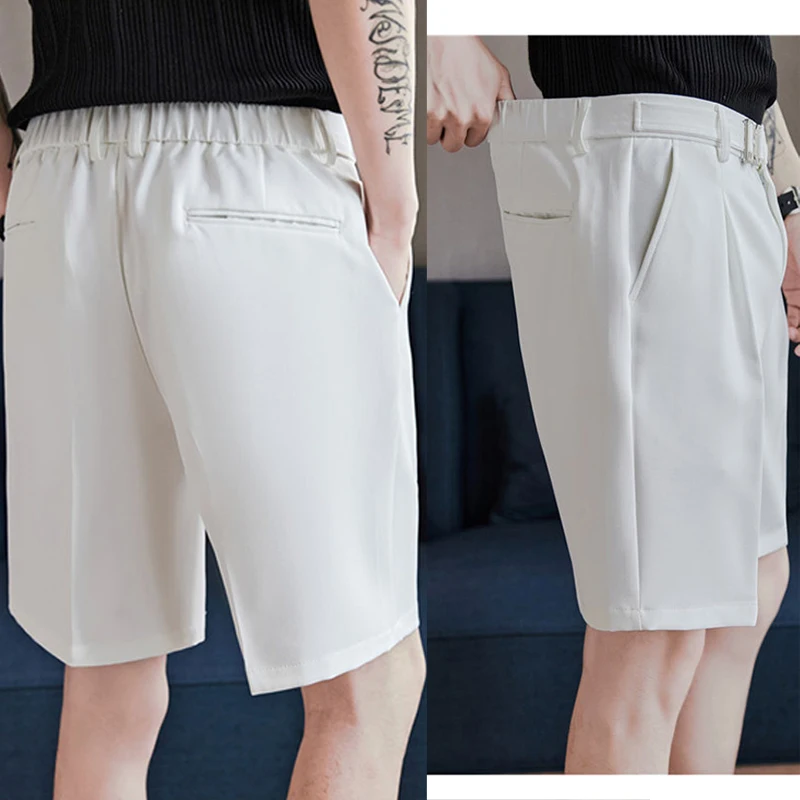 Men's Stylish Dress Shorts with Metal Belt - Lightweight Chino Shorts Adjustable Buckle Waist  Perfect for Business Casual Daily