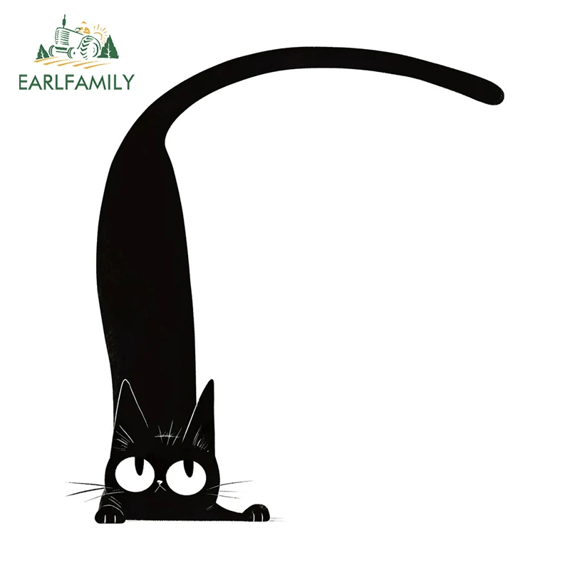 EARLFAMILY Black Cat Stretch Car Sticker Occlusion Scratch Rear Windshield Vinyl Decal Waterproof Skateboard Custom Printing