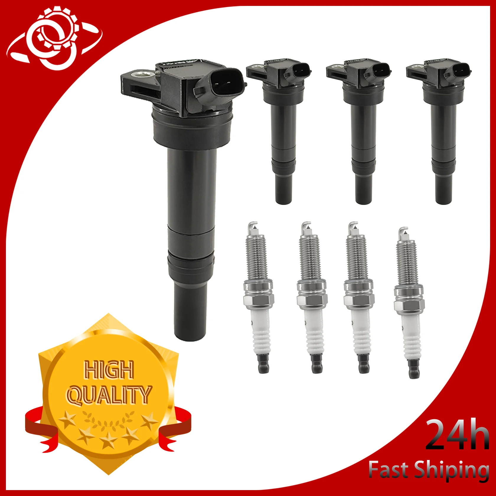 

4pcs Ignition Coil and Iridium Spark Plug UF651 122-01-110 For Hyundai Elantra Kia Soul Forte 1.8L 2.0L 2011-2014