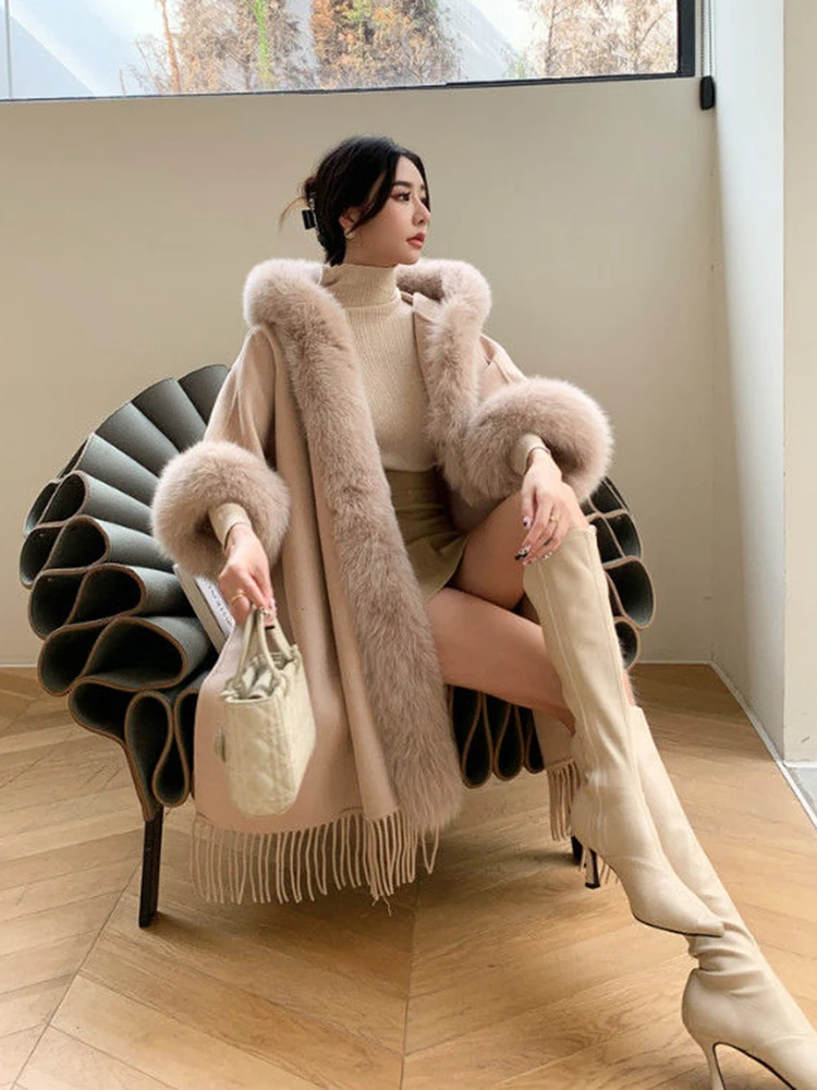 Women\'s Winter Elegant Wool Long Woolen Jacket Vintage Loose Solid Autumn Long Overcoat Female Clothes Warm Cloak Fashion Coat