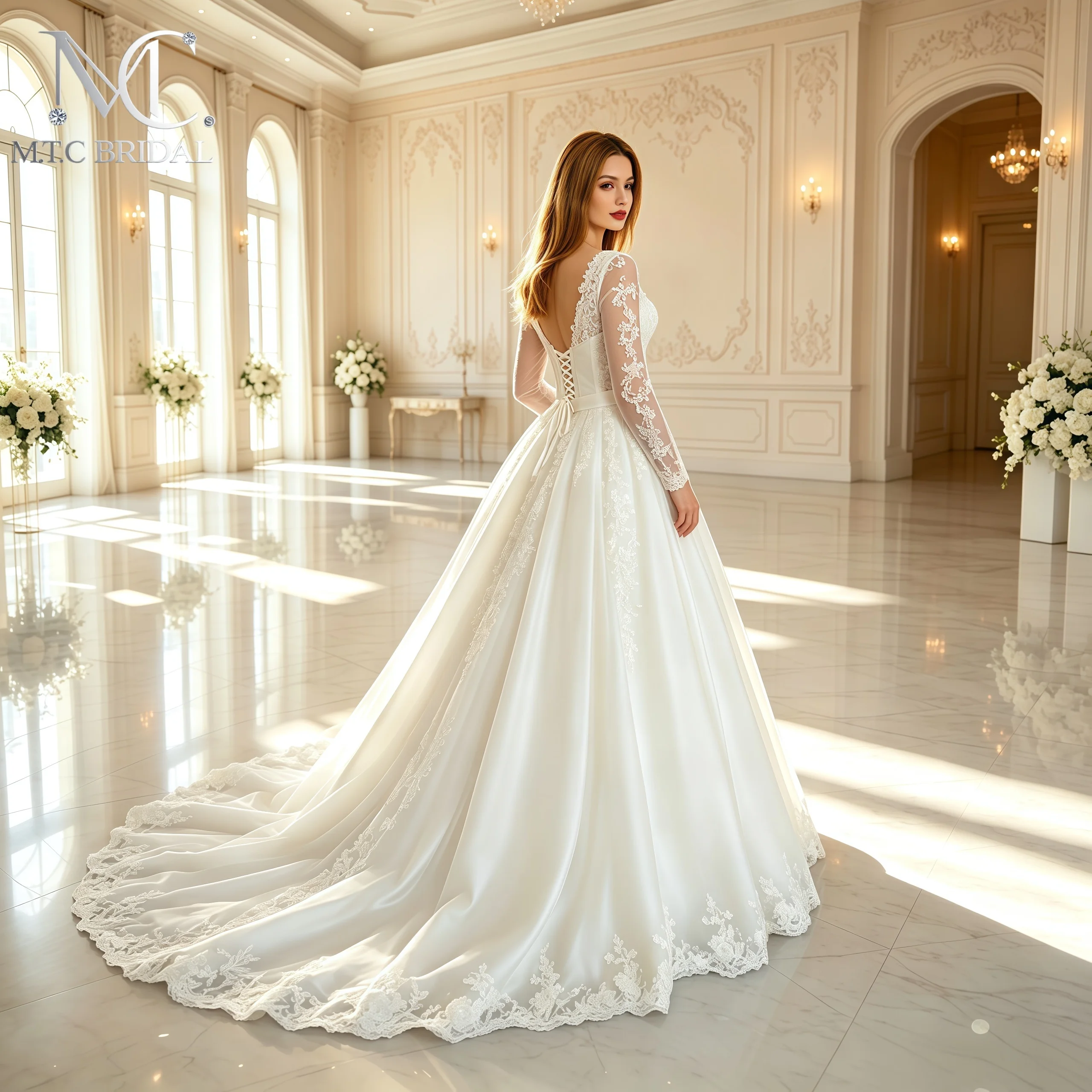 Custom Made Long Sleeves A Line Wedding Dress Court Train Lace Appliques Bridal Gown For Wedding Vestido De Noiva Robe De Mariee
