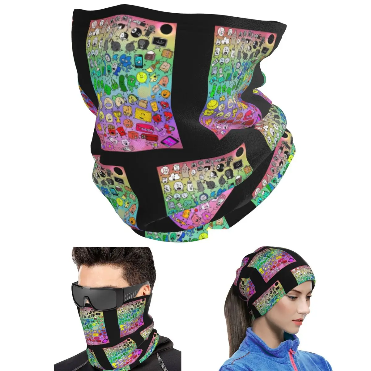 BFDI Inanimate Insanity All Characters (Rainbow) Bandana Neck Cover Face Scarf Cycling Balaclava For Men Women Adult Washable