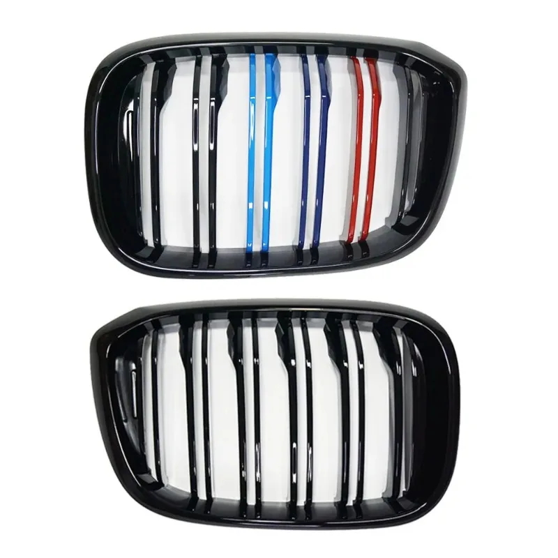 1Pair Car Racing Grille Double Slat Line M Color for BMW 3 4 X3 X4 G01 G02 G08 2018-2021 Gloss Black Grill M Style Front Grilles