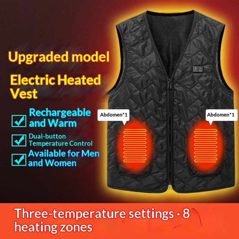 Men Women 8 Zones Carbon Fiber Heated Vest Smart Dual Control USB Electric Heating Waistcoat Winter Outdoor Thermal Warm Jacket