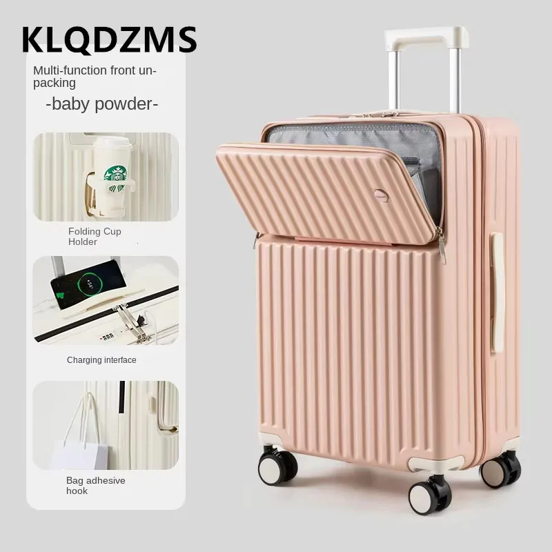 KLQDZMS USB Charging Luggage Front Opening ABS+PC Boarding Case 20"22"24"26"28 Inch Trolley Case with Wheels Rolling Suitcase