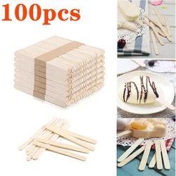 100pcs Natural Wooden Ice Cream Popsicle Sticks Wood Stick Ice Cream Spoon Hand Art Ice Cream Ice Cube Lollipop Cake Tools 93mm