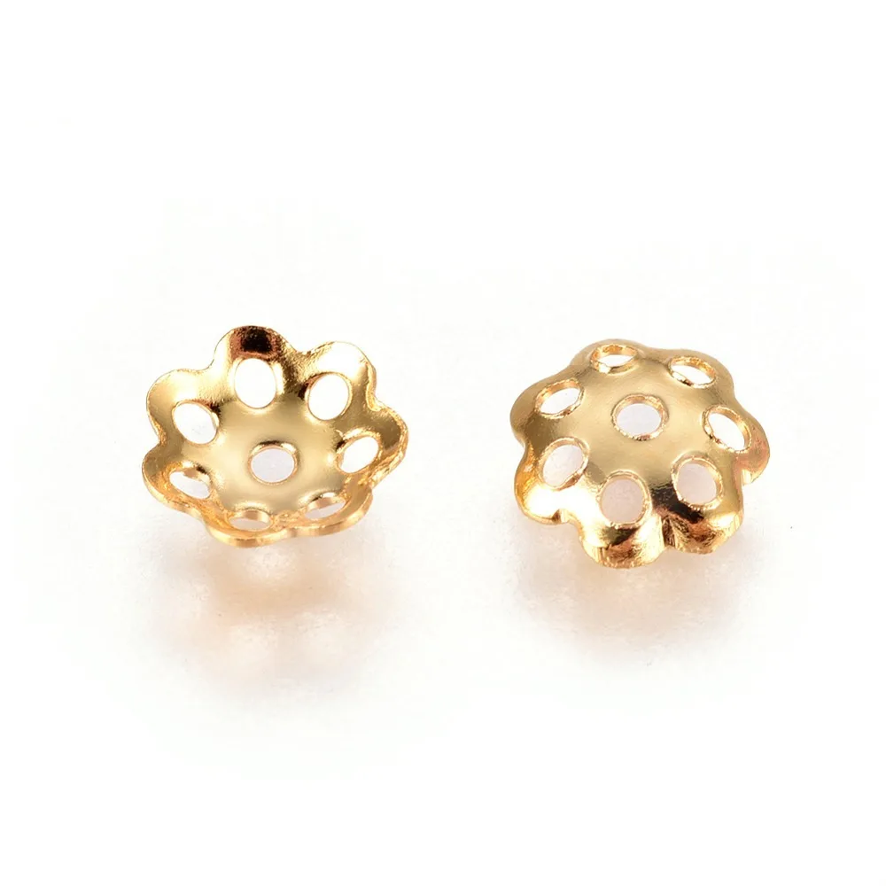 

100pcs PVD Vacuum Plating 304 Stainless Steel Bead Caps Multi-Petal Flower 6x1.5mm Hole: 0.8mm