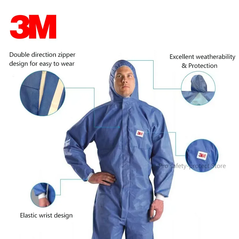 3M Protective Coverall CleanRoom 4532 Hooded Suit Elastic Waist Clothing Anti Static Anti Chemical Protection type5/6 M/L/XL/XXL