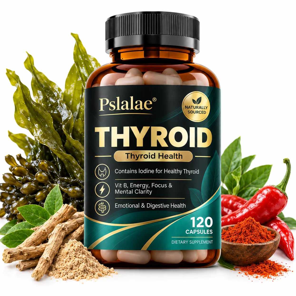 Thyroid Support Capsules - Supports Normal Thyroid Function, Energy Metabolism & Cognitive Wellness with Iodine from Kelp
