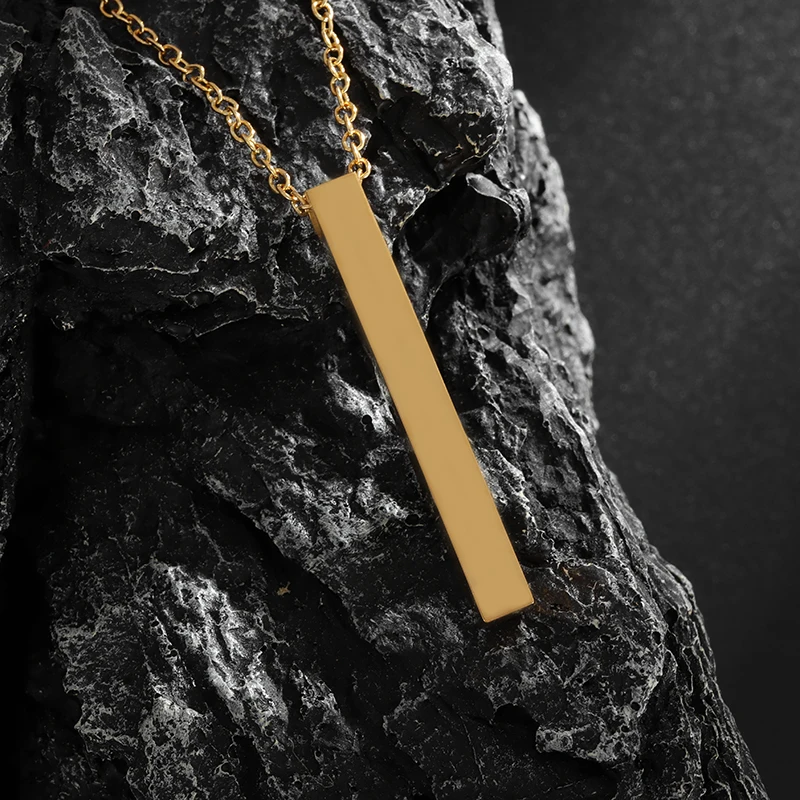 High-Quality Stainless Steel Glossy Cubic Column Pendant Necklace Men Women Simple Trendy Three-Dimensional Long Jewelry Gift