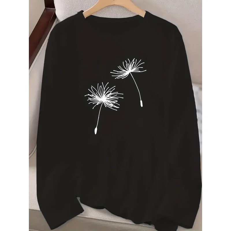 Simple Dandelion Long-Sleeve Top, Casual and Comfortable, Medium Stretch, Machine Washable, Minimalist and Sophisticated