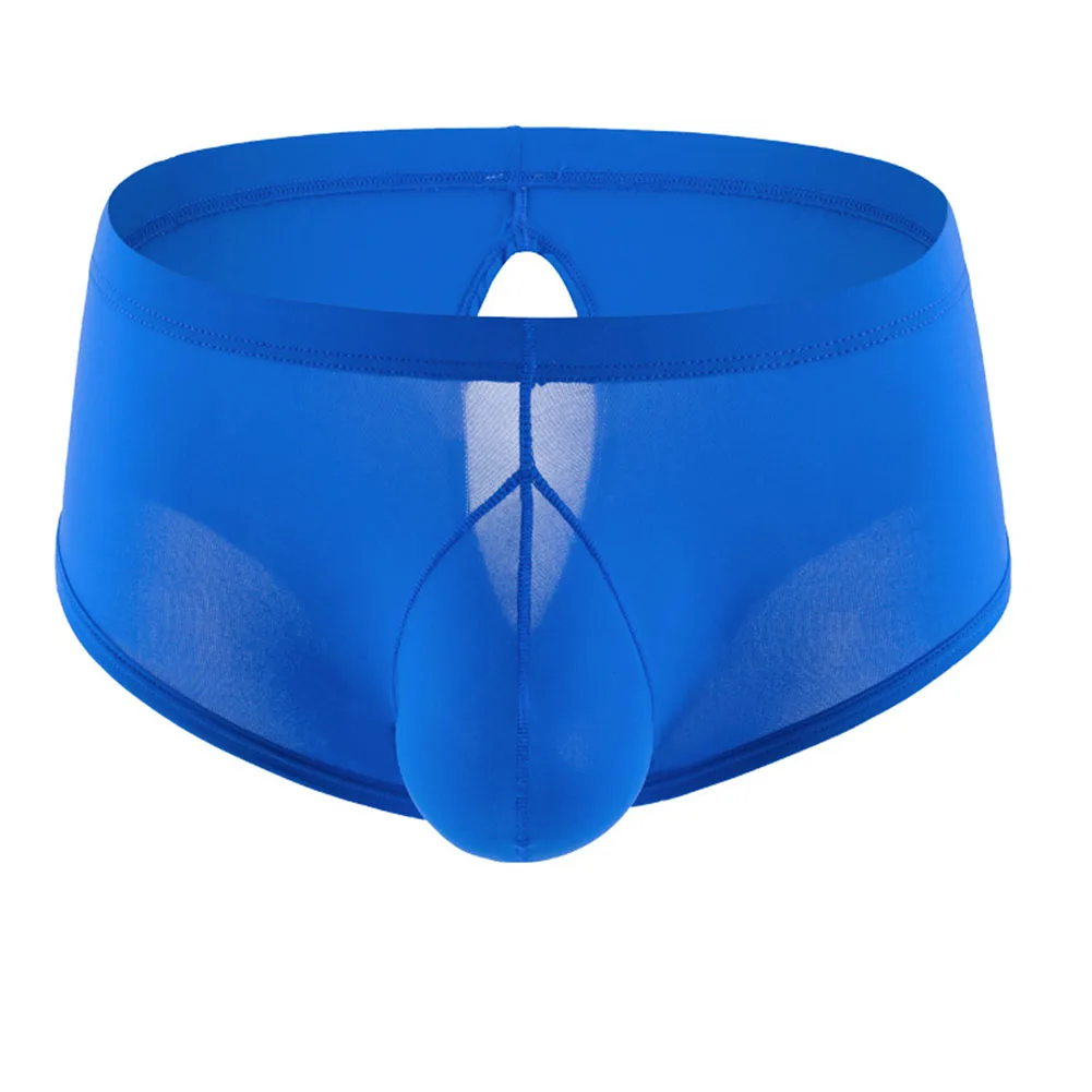 

Men's Sexy Boxer Briefs Ice Silk Underwear Low Waist Lingerie Sissy U Convex Pouch Panties Sheer Underpants Elastic Trunks