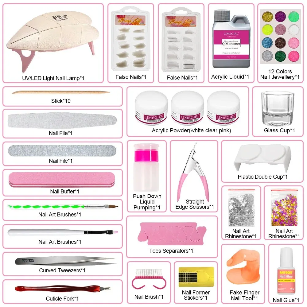 مجموعة مسحوق الأظافر الاكريليك مع مصباح الأظافر ، الغراء ، نصائح لمعان ، أداة فن الأظافر #2