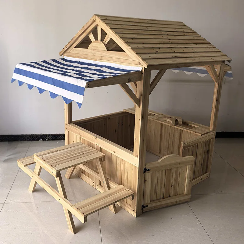 Kids Outdoor Wooden Play House Role Baby Playroom Playground Hospital Playhouse Furniture Window Set with Waterproof Feature